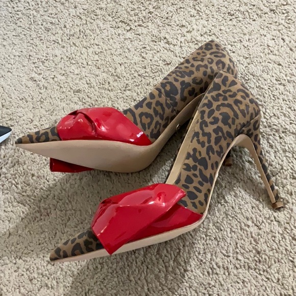 Red and Brown Leopard Print Stiletto Heels - Picture 5 of 7